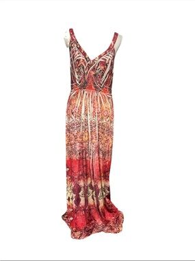 one world maxi dress One World Maxi Dress Beaded Lace V Neck Cold Shoulder Peach Burgundy Satin M